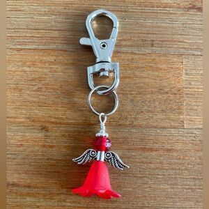 Handmade Red Angel Hand Bag Charm Keychain Zipper Pull Snap Hook Clip